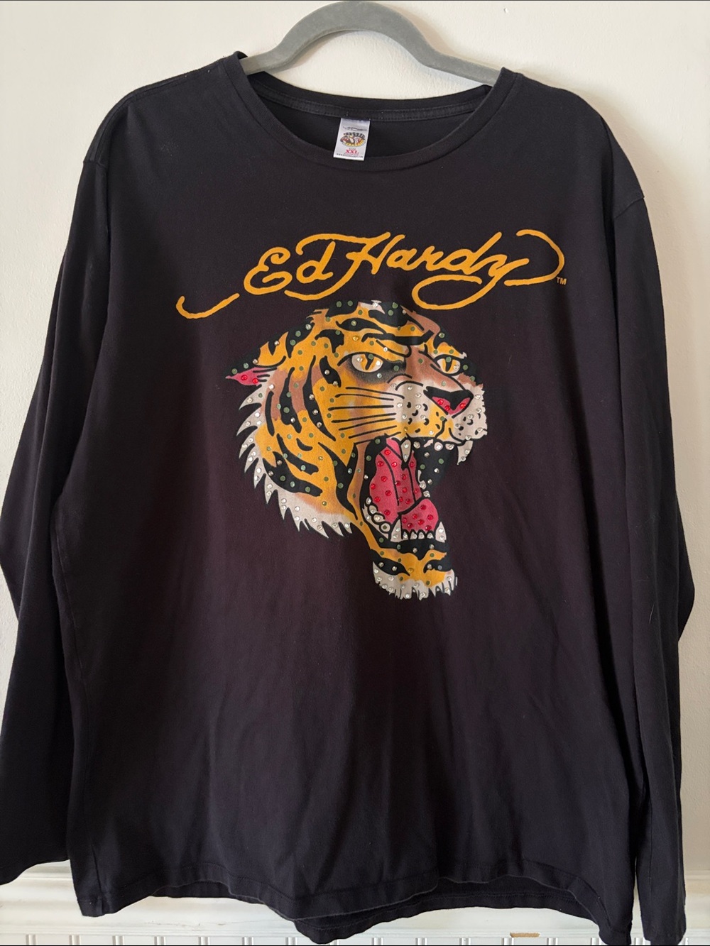 Ed Hardy by Christian Audigier Vintage Tiger Tee W/Rhinestones Y2K Made in USA